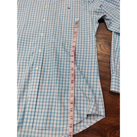 Vineyard Vines Slim Fit Blue Gingham Plaid Long Sleeve Tucker Shirt Men's Large - Picture 9 of 9